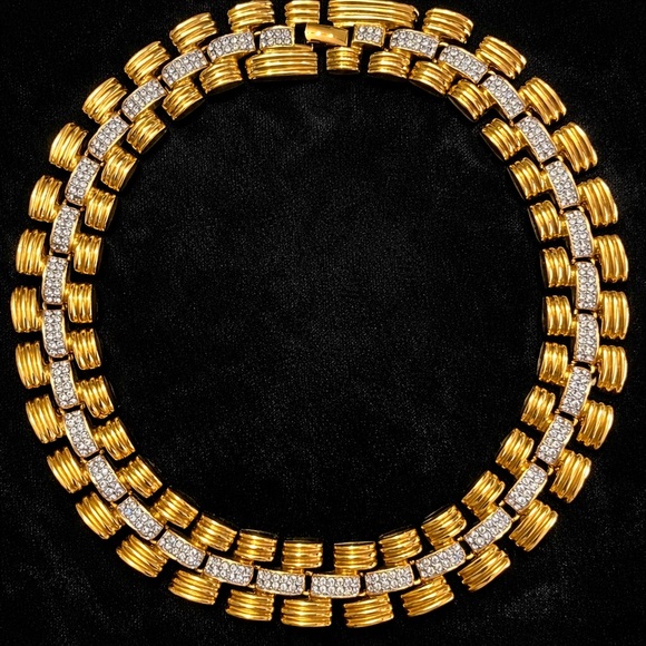 Fashion Jewelry Jewelry - IVANA TRUMP vintage HUGE Gold Crystal Diamond tennis Statement necklace jewelry